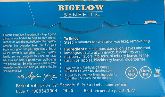 Herbal Tea Bigelow Benefits Sugar Balance Cinnamon & Blackberry - 18 bags