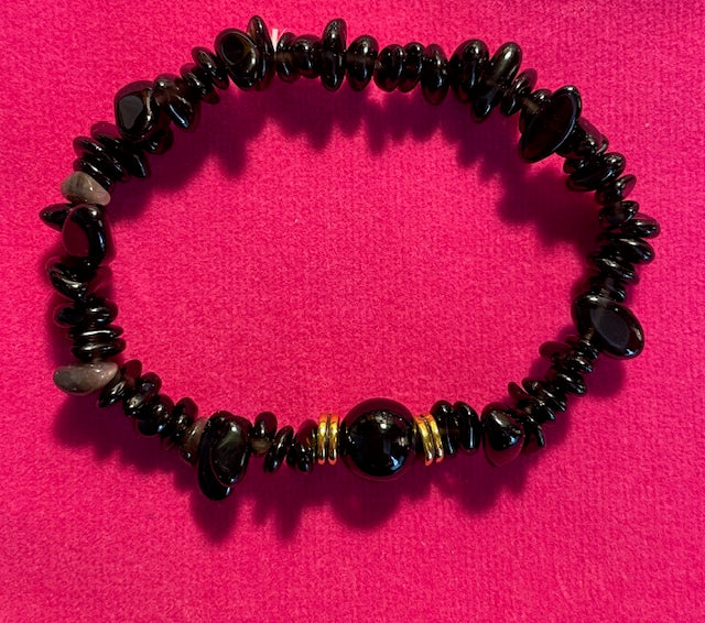 Stone Bracelet Black Heishi 7" - Stretch
