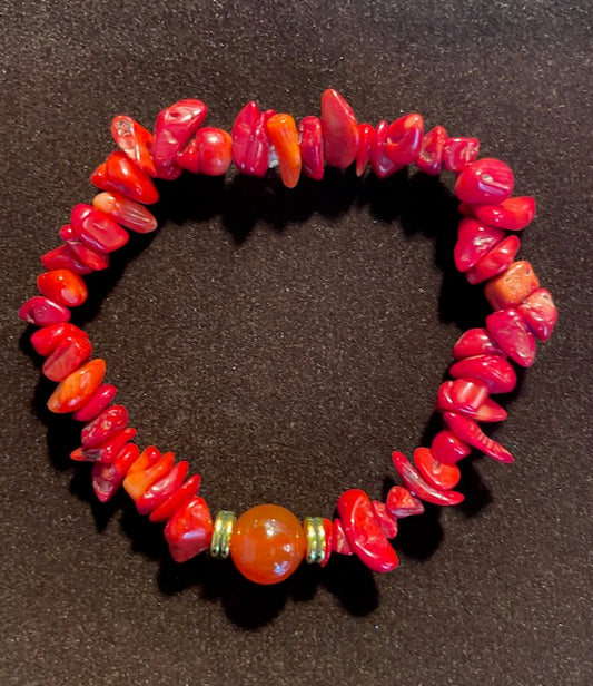 Stone Bracelet Red Coral 7" - Stretch