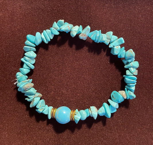 Stone Bracelet Synthetic Blue Turquoise 7" - Stretch