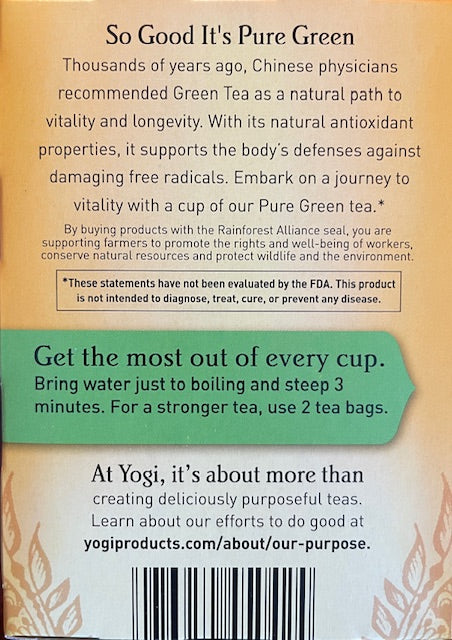 Herbal Tea Yogi Pure Green Tea - Supports Vitality