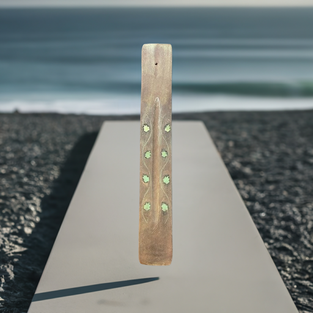 Incense Holder Natural Wood Tan & Gold