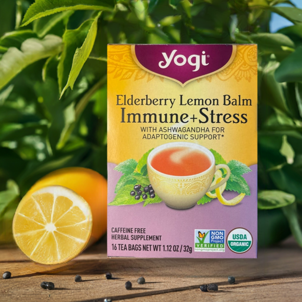 Té de hierbas Yogi Saúco Bálsamo de limón Inmune + Estrés con Ashwagandha para apoyo adaptógeno