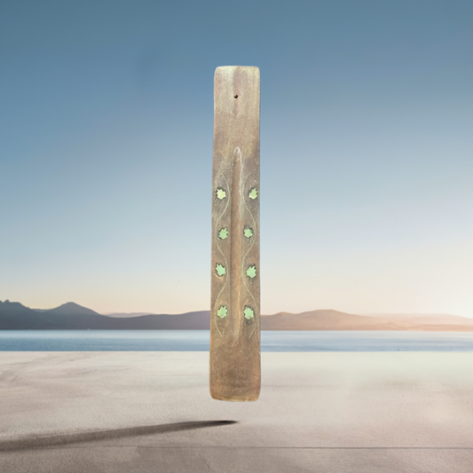 Incense Holder Natural Wood Tan & Gold