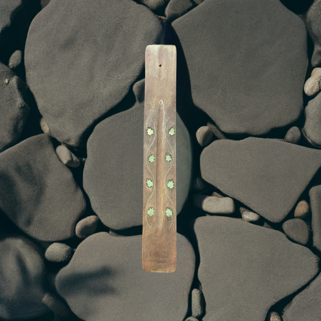 Incense Holder Natural Wood Tan & Gold