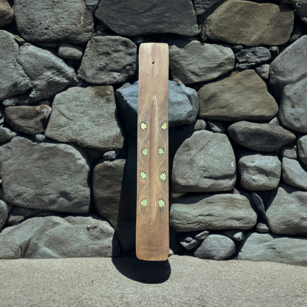 Incense Holder Natural Wood Tan & Gold