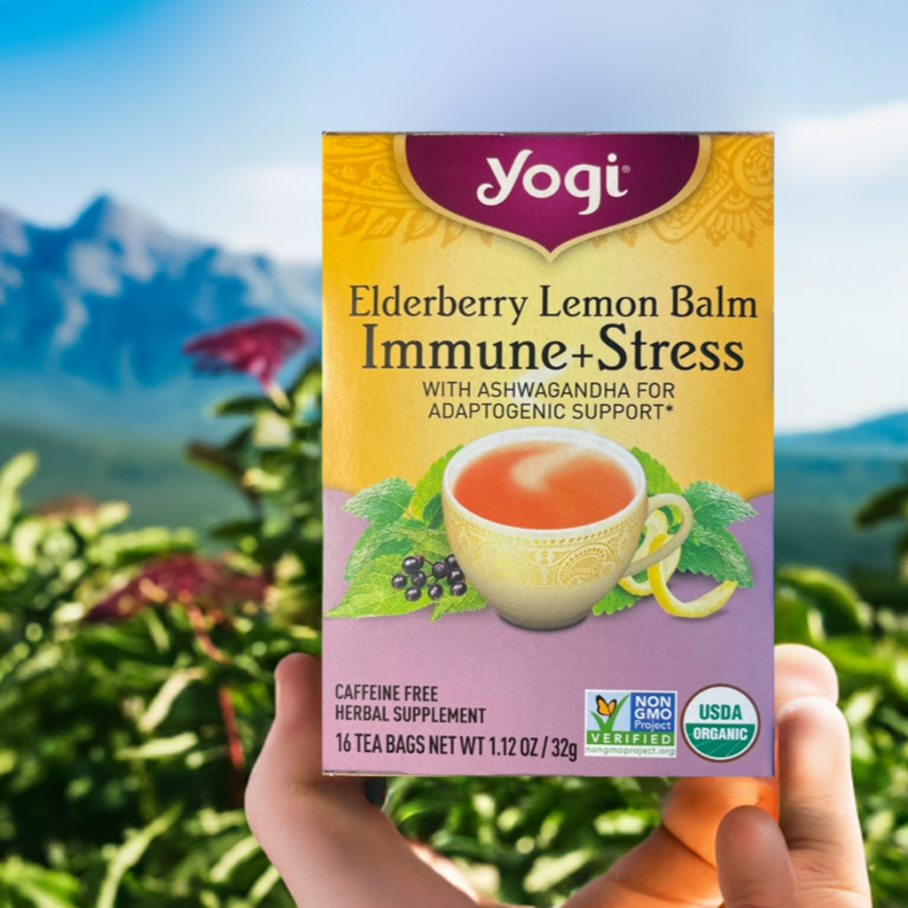 Té de hierbas Yogi Saúco Bálsamo de limón Inmune + Estrés con Ashwagandha para apoyo adaptógeno